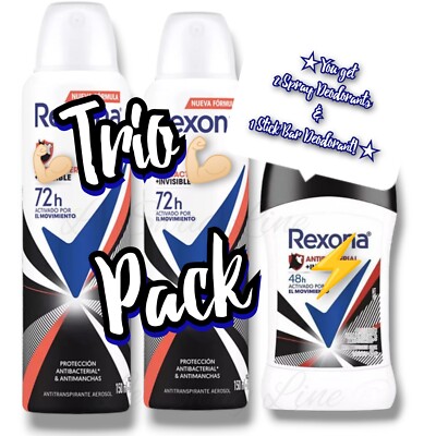 3 PACK REXONA  INVISIBLE DEODORANT SPRAY And STICK BAR 45g