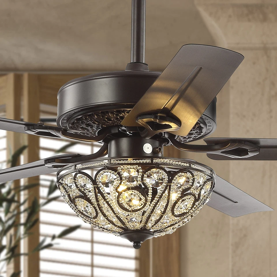 JONATHAN Y JYL9704A Ali 48" 3-Light Wrought Iron LED Ceiling Fan with Remote, - Image 2 of 4