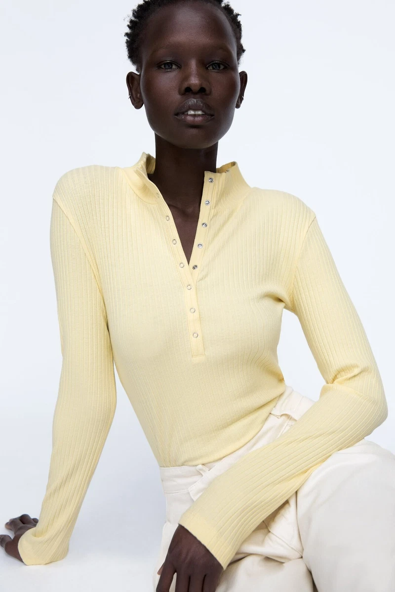 ZARA MOCK NECK RIBBED BODYSUIT LEMON YELLOW 0962/151 S