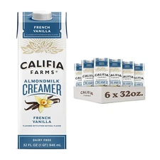 Califia Farms - French Vanilla Almond Milk Coffee Creamer, 32 Oz (Pack of 6), Sh