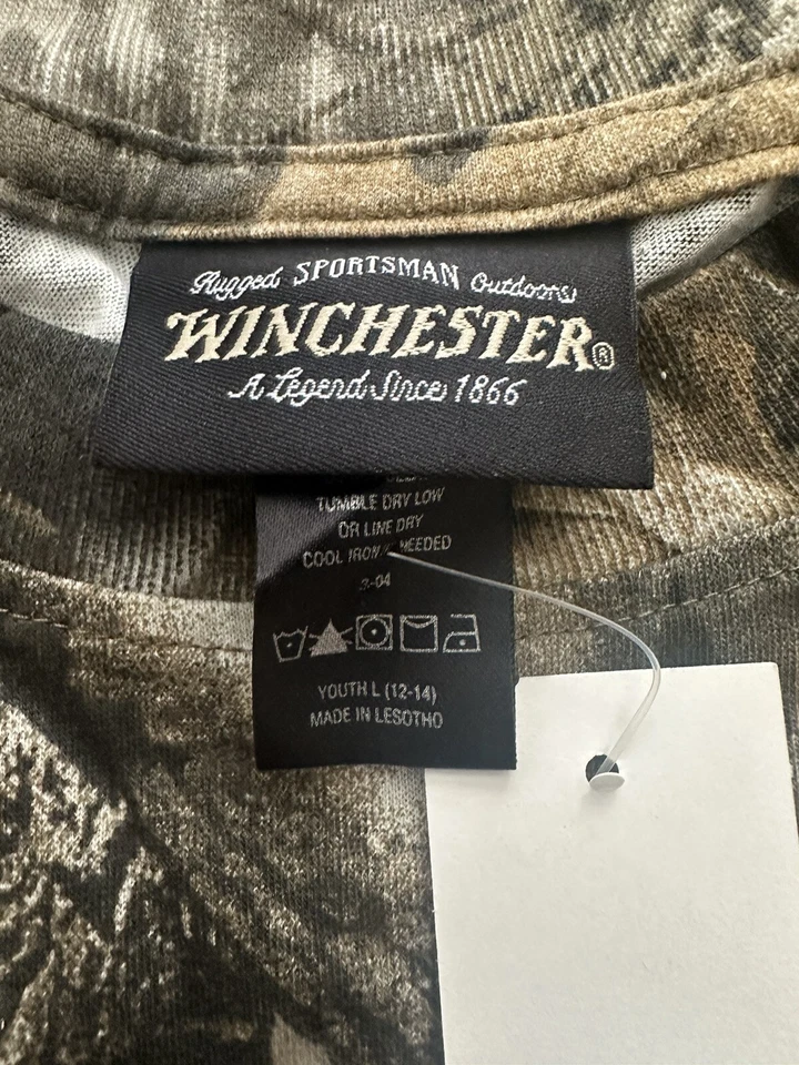 Boys Winchester Camo Tee Shirt Youth Large Vintage Realtree Hardwoods NWT - Image 4 of 4