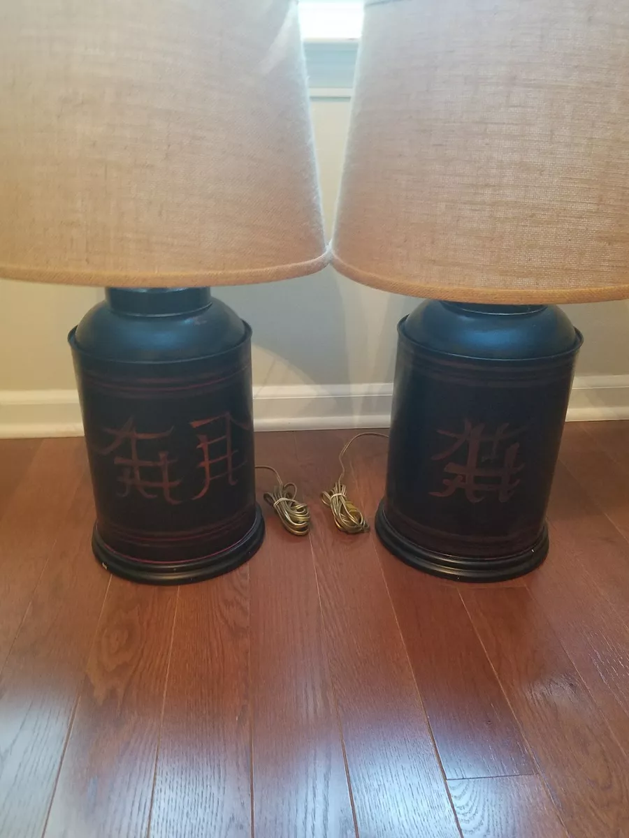 100 year old antique 1900 English Toleware Tea tin caddy lamps w Japanning