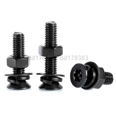 Black 304SS Pin Tamper Torx Countersunk Head Screws Hex Nuts Flat Spring Washers