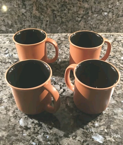 4 Beautiful Vintage Crown Corning Japan Terra Cotta Sonora Black Coffee Mugs MCM