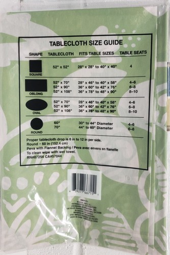 Thin Peva Vinyl Tablecloth 52"x70" Oblong (4-6 people) WHITE FLOWERS ON GREEN,GR - Picture 9 of 18