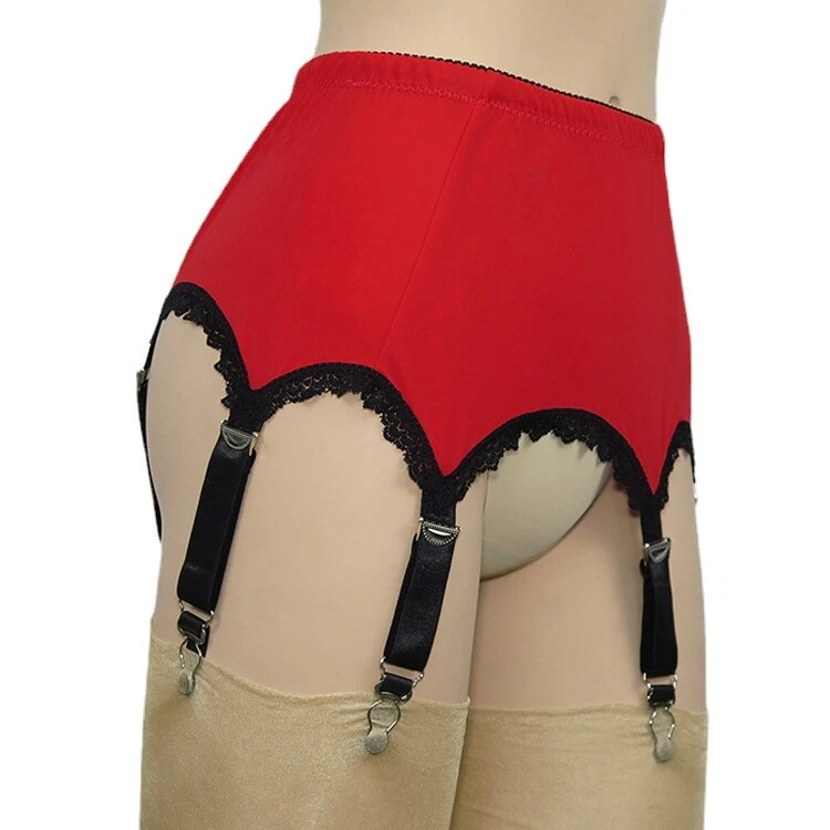 Allacki Lace Trim 6 Straps Suspender Belt with Metal Claws Garter(5 Colors) - Image 4 of 4