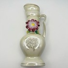 Vintage 6.5" Japanese Ceramic Vase, Decorative Flower & Handle Handpainted