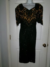 REDUCED  Classic LAWRENCE KAZAR Black  Gold Beaded Silk Dress NWT Size XL