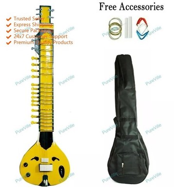 Indian Musical String Electric Travel Sitar Tun Wood Best Quality Hand Painted