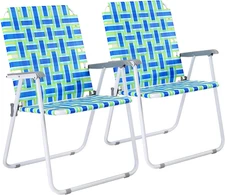 VINGLI Oversize Patio Lawn Webbed Folding Chairs Set of 2, Outdoor Beach Chair P