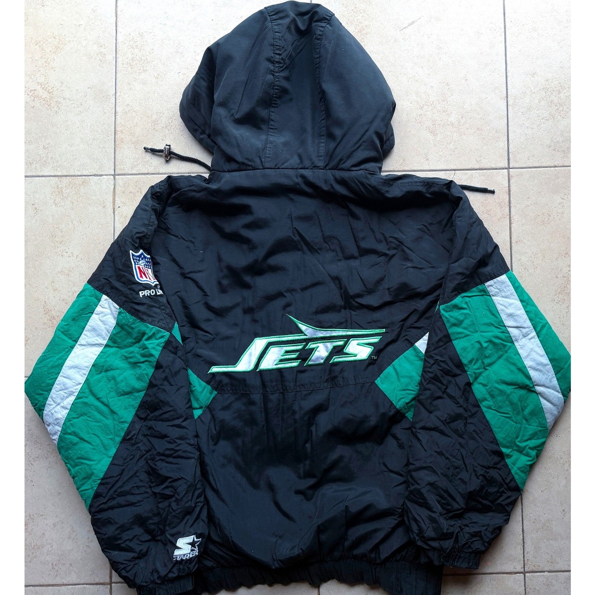 New York Jets 90s STARTER puffer Pullover 1/2 jacket L blk kelly