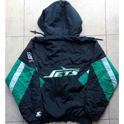 New York Jets 90s STARTER puffer Pullover 1/2 jacket L blk kelly