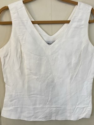 White Linen Blend Sleeveless Top Size 6 Embroidered Jones Country Concert Boho