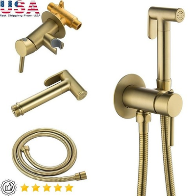 #ad High Quality Bidet Sprayer Set Adjustable Pressure Hot Cold Water Wall Mount New $78.53