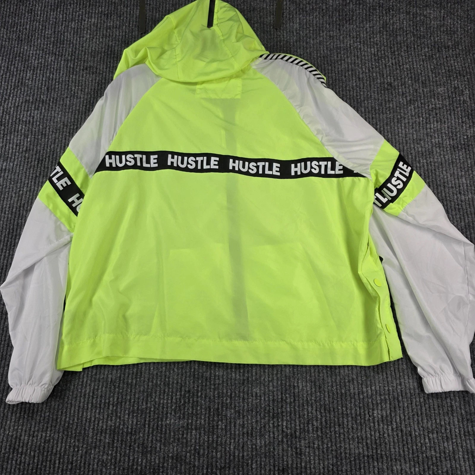 rue21 Jacket Mens Large Neon Yellow White Hooded Full Zip Windbreaker Hustle image 13