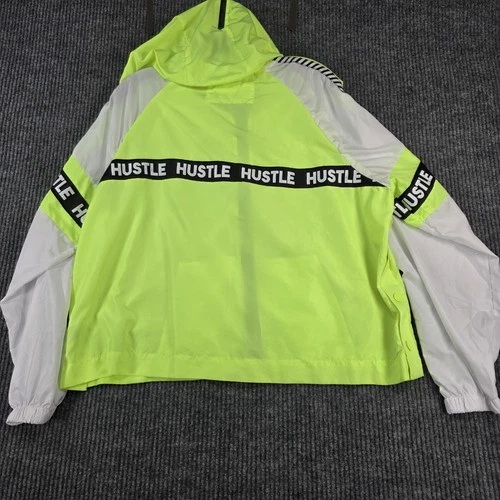 rue21 Jacket Mens Large Neon Yellow White Hooded Full Zip Windbreaker Hustle image 13