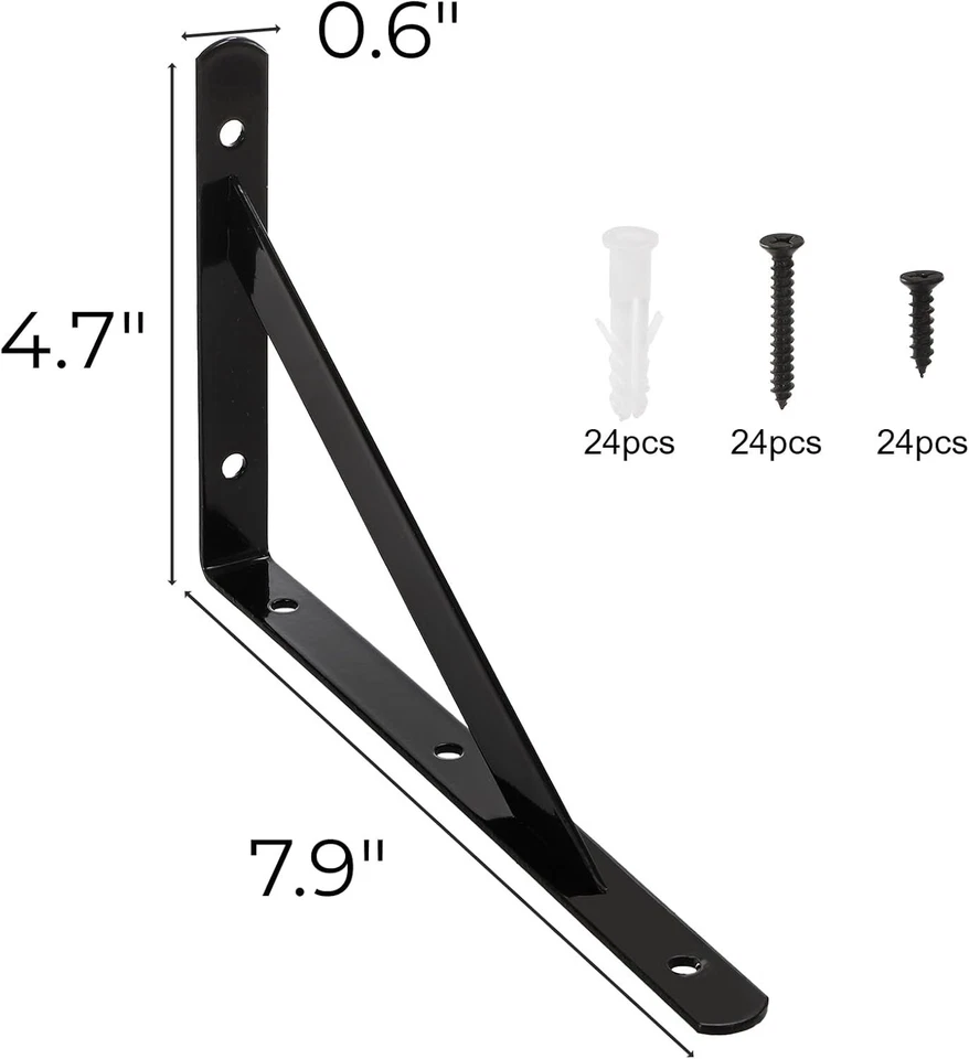 Paquete de 12 soportes de estante de alta resistencia, soporte de estante L de acero de montaje en pared de 8 pulgadas x 5 pulgadas... Foto 2 de 4
