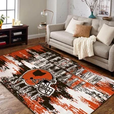 Cleveland Living Room Rug for Bedroom Machine Washable Sports Football Area R...