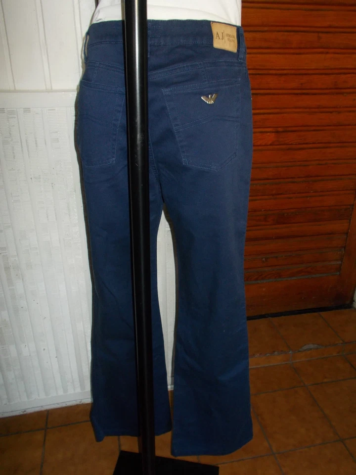 Y2K Pantalon bootcut bleu stretch Armani Jeans W31 38 taille haute logo métal - Photo 4/4