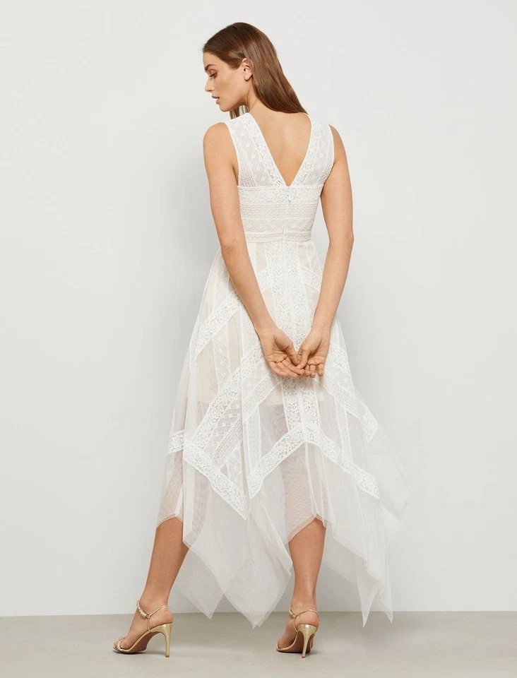 NWT BCBG MaxAzria Andi in Off White Nude Lace Handkerchief Hem Sheer Dress 2 - Image 2 of 4