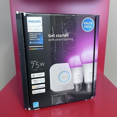 Philips Hue Color 75W A19 Smart LED Bulb 2PK + Hue Bridge - White and Color