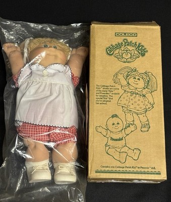 Vtg 1984 Cabbage Patch Kid Mail-Away Wheat Pigtails Gingham Pinafore Doll NRFB