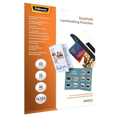 Fellowes A3 Laminating Pouches, Gloss Finish, 25 Sheets, 160 Micron (2 x 80 Micr