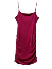 Shein Mini Semi Dress Womens XS Hot Pink Short Shimmer Ruched Straps Open HOCO