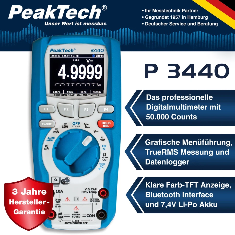 PeakTech P 3440 – Multimeter Digital Bluetooth & Grafik-Display, 50.000 Counts - Bild 2 von 4