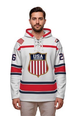 USA Hockey Shield Logo Official Embroidered Vintage White Lace Hoodie