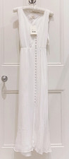 Sezane silk sleeveless long v-neck dress in off white with lace trim - UK10 EU38
