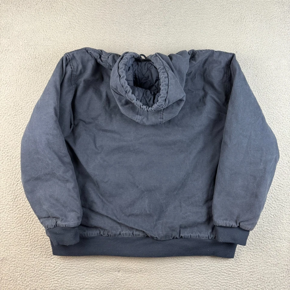 Vintage Canvas Jacket Men's 3XL Hooded Duck MDT Blue Workwear Quilt Lined Faded - Image 2 of 4