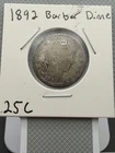 1892 Barber Quarter Philadelphia Mint 90% Silver US 25c coin
