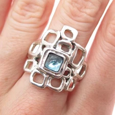 HAGIT GORALI 925 Sterling Silver Vintage Real Blue Spinel Modernist Ring Size 10
