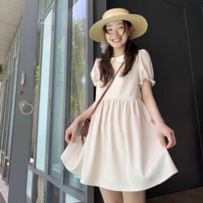 Preppy Style Summer Japanese Mori Girls Lolita Doll Collar Casual A-line Dress