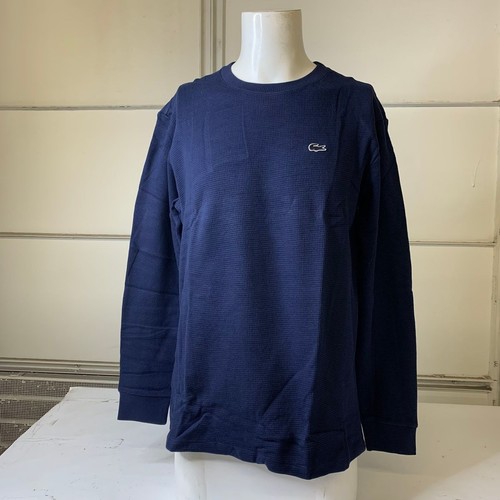 LACOSTE Waffle Knit Thermal LS Sleep Shirt Men's Size M Navy Blue