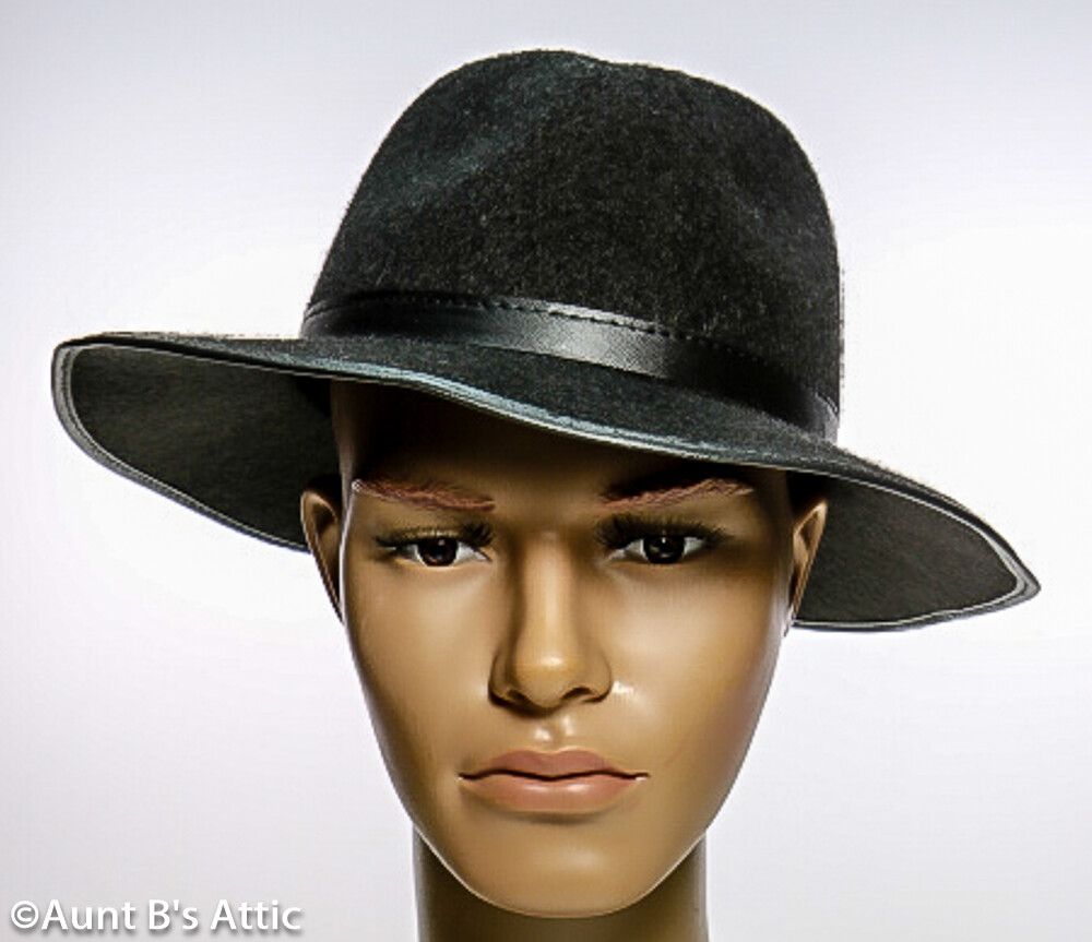 BLACK 　BRIM UP LONG FELT HAT Fedora Hat 20's-30's Style Black Pressed Felt Wide Brim Costume