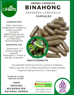 [idHerb] CAPSULES Anredera Cordifolia Binahong Natural Organic Herbal