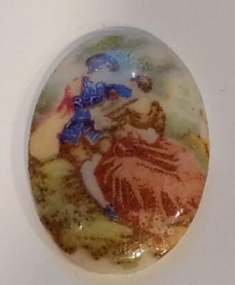 Antique Vintage Large Oval Painted Porcelain Man & Woman Stone Fragonard #BB241B