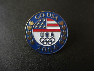 Go USA 2004 Olympic Games Pin Athens US Flag Red White Blue Gold tone