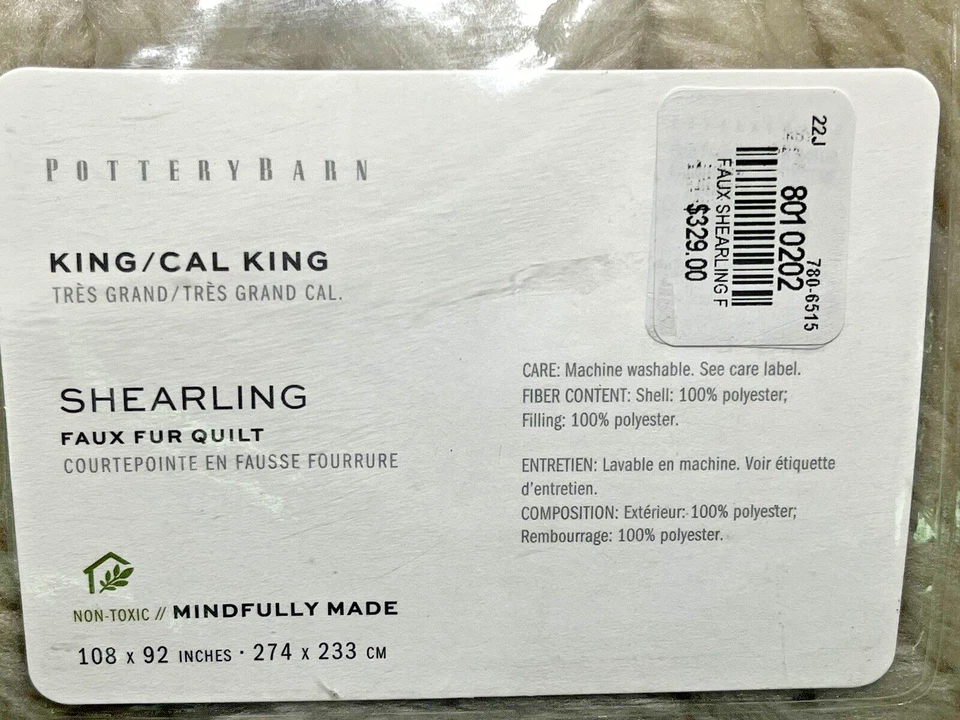 Pottery Barn Faux Fur Shearling KING / CAL Size Bed Quilt Stone NEW So Soft $329 - Image 4 of 4
