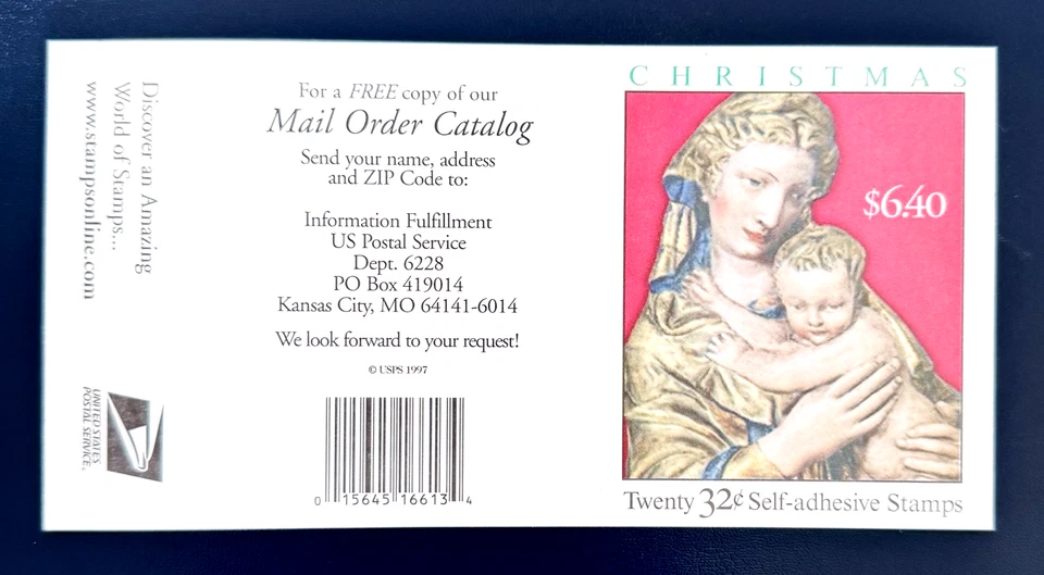 SoCo Stamps US Sc #3244a 2001 32¢ Madonna & Child Florentine, Booklet MNH - Image 2 of 2