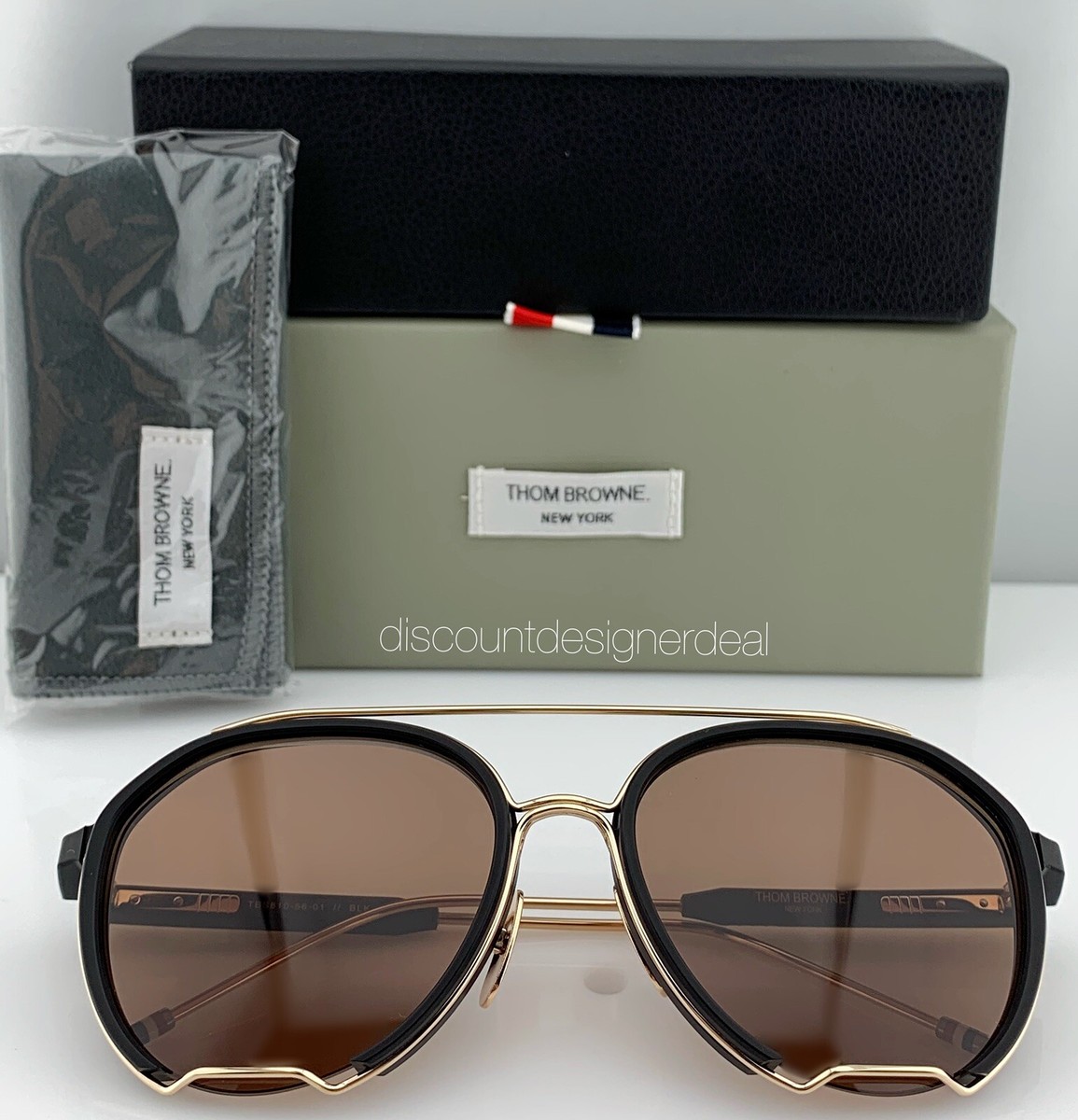 Thom Browne Aviator Sunglasses TBS810-56-01 Black Gold Frame Thom Browne Aviator Sunglasses TBS810-56-01 Black Gold Frame