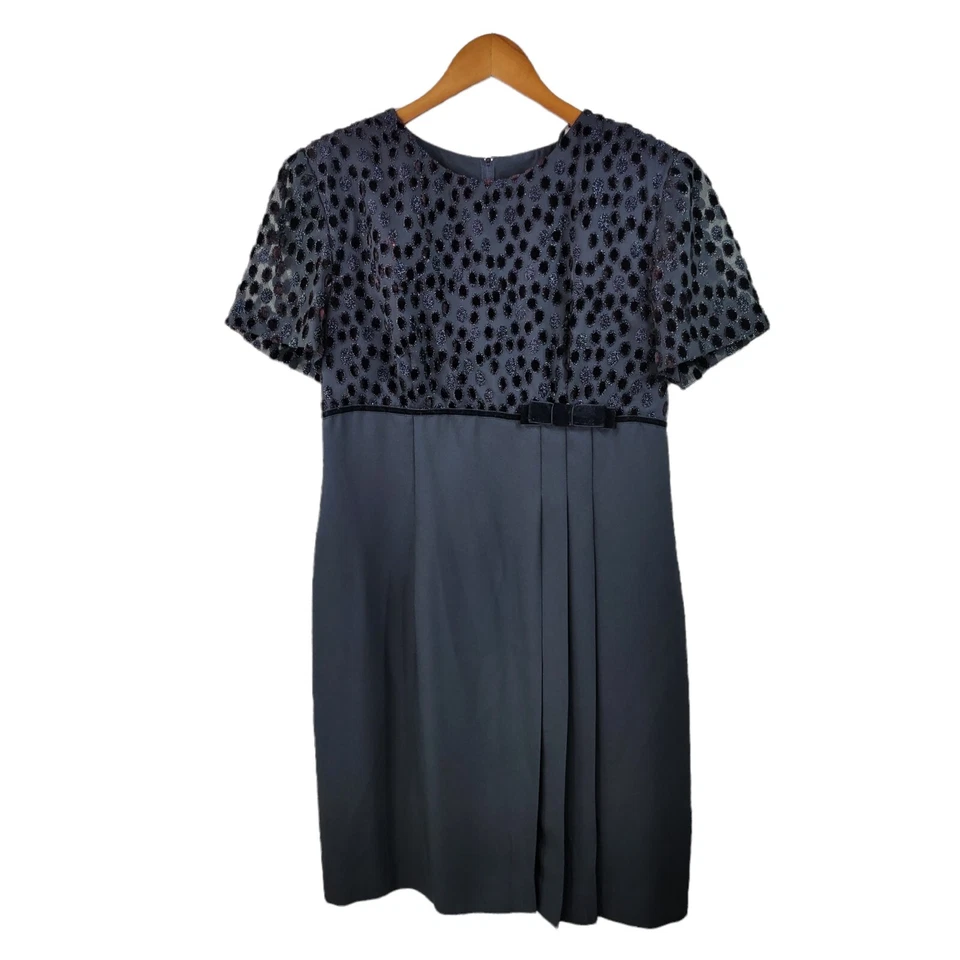 Vestido De Colección John Roberts Talla 12 Noche Carrera LBD Malla Top Punto Suizo Plisado Foto 2 de 4