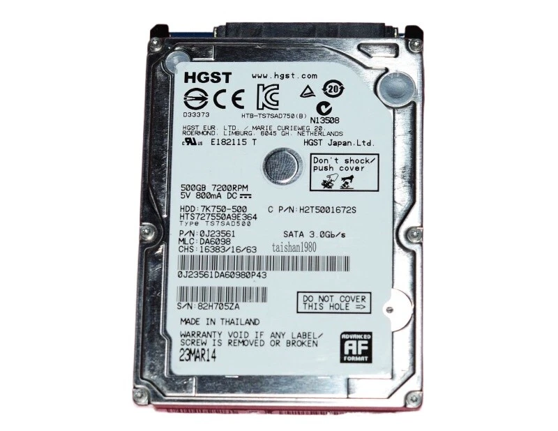 HTS727550A9E364 HGST 500GB 16MB 7200RPM SATA 3.0Gb/s 2.5" Internal Hard Drive - Image 3 of 3