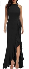 WOOSEA Women's High Neck Split Bodycon Mermaid Evening Cocktail Long Dress NWT L