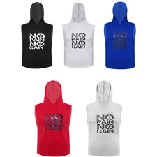 Men's Hooded Tank Tops Bodybuilding T Shirt Sleeveless Gym Vest Workout Hoodie