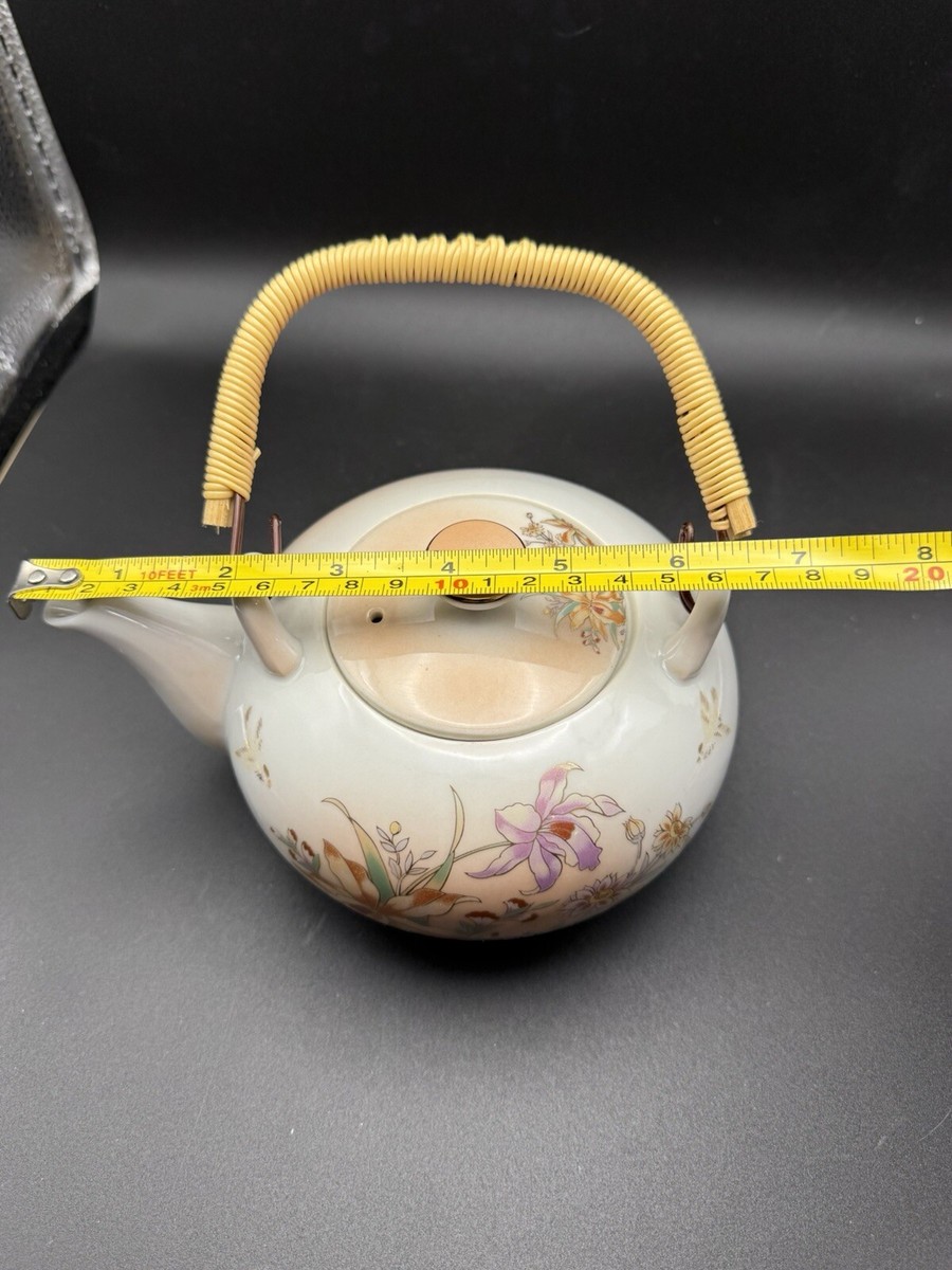 Vintage Japan Floral Colorful Mini Teapot Birds Gold Color Lining