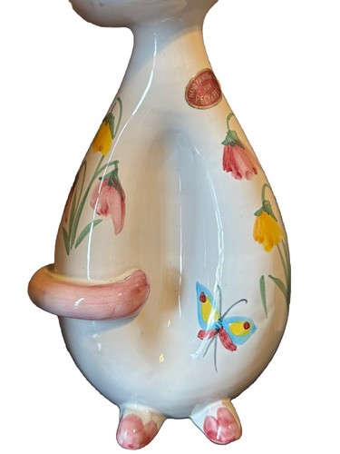 Cat Bank Ceramic Floral Hand Painted In Italy For Peck & Peck MCM Vintage - 第 3/10 張圖片