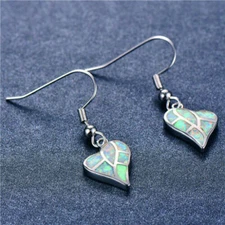 Awesome New Silver Plated White Resin Fire Opal Heart Hook Dangle Drop Earrings